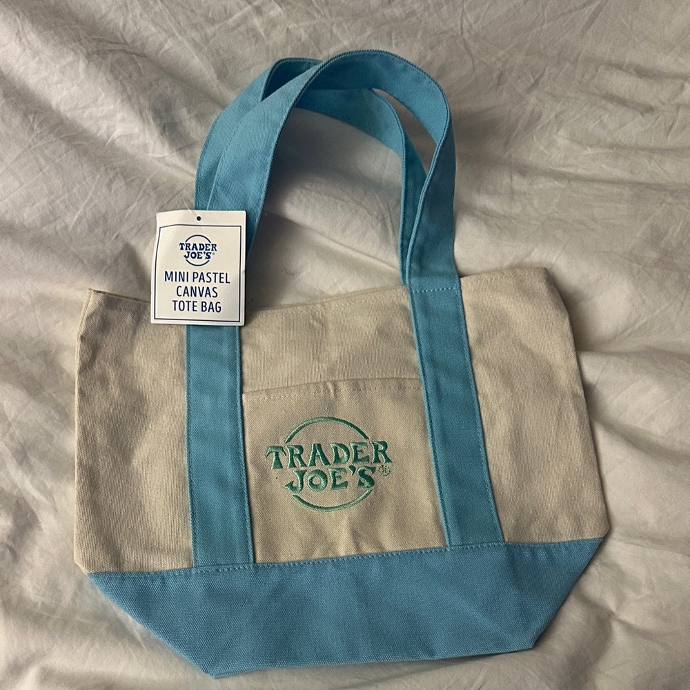 Trader Joe's Blue and Cream Canvas Tote